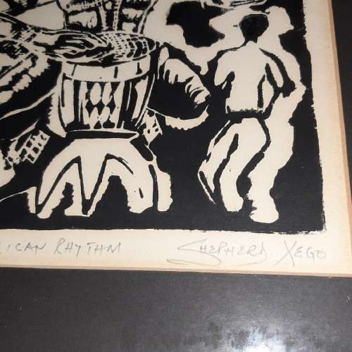 African Rhythm Linocut - Shepherd Xego
