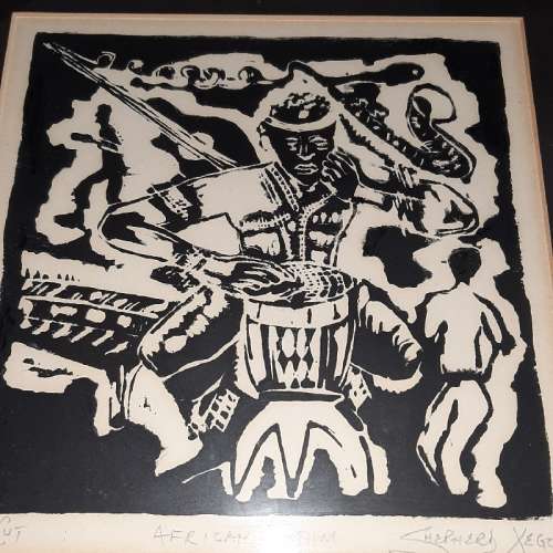 African Rhythm Linocut - Shepherd Xego
