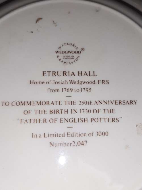 Wedgwood Etruria Hall Plate - Limited Edition - Diameter - 21.5cm