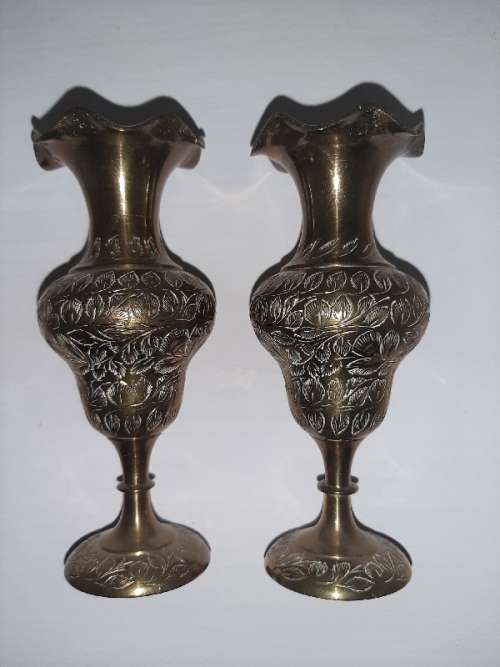 2 x Beautiful Small Brass Vases - Height - 13cm