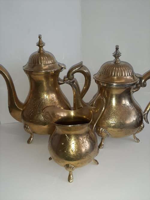 3 Piece Brass Teapot, Coffee Pot and Milk Jug