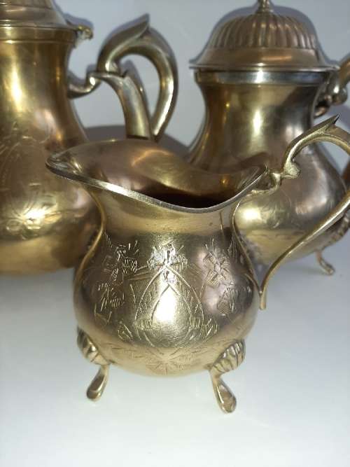 3 Piece Brass Teapot, Coffee Pot and Milk Jug