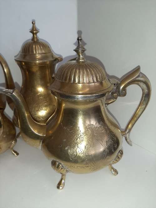 3 Piece Brass Teapot, Coffee Pot and Milk Jug