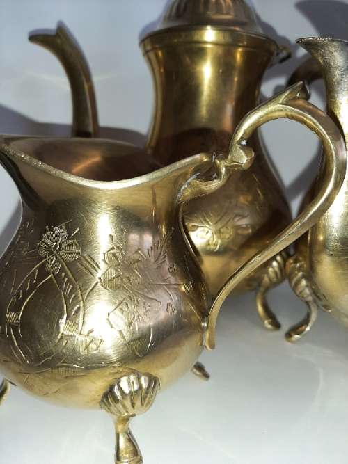 3 Piece Brass Teapot, Coffee Pot and Milk Jug