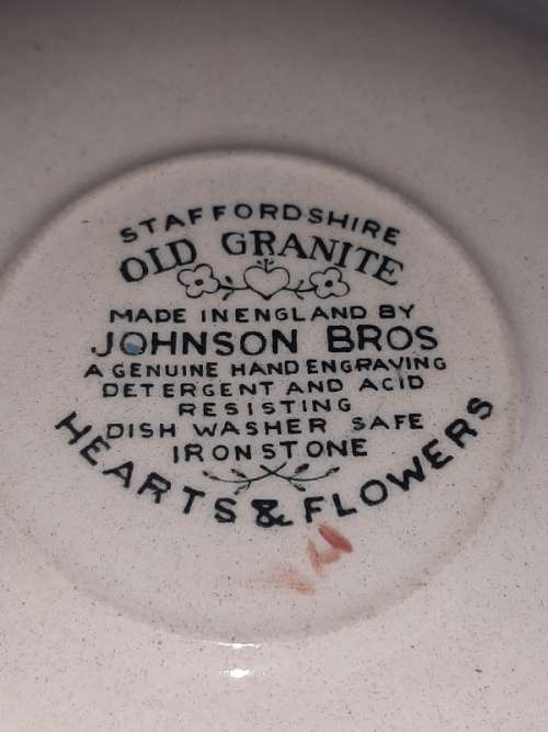 Hearts & Flowers Staffordshire Old Granite Hand Engraved Ironstone Saucer