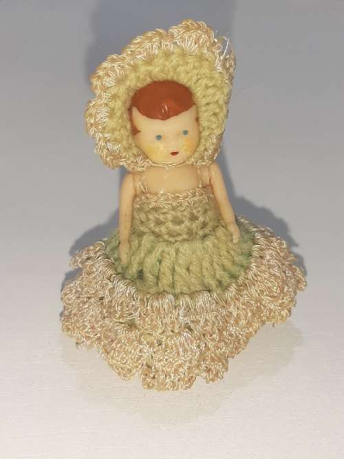Tiny Vintage Doll with crochet clothes