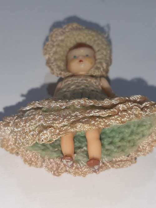 Tiny Vintage Doll with crochet clothes
