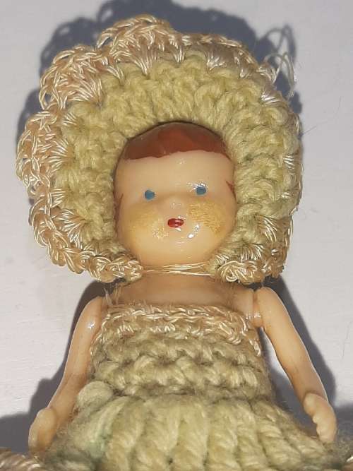 Tiny Vintage Doll with crochet clothes