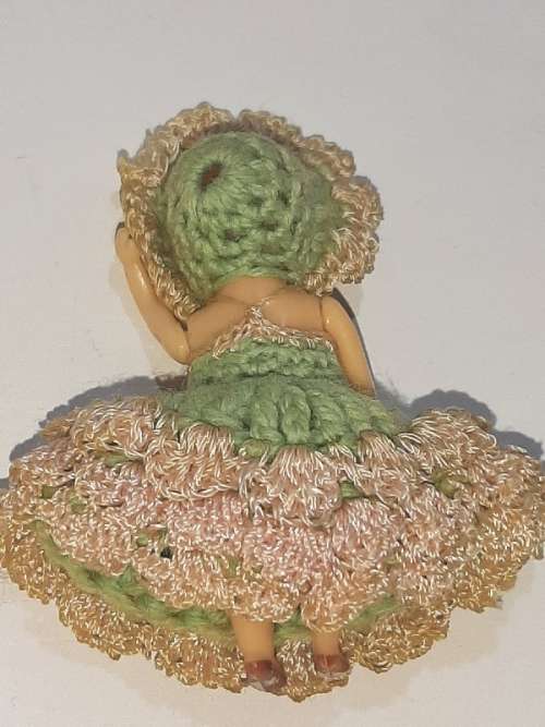 Tiny Vintage Doll with crochet clothes