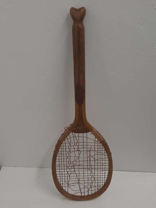 Antique Early 20th Century Wooden Ubique Tennis Racket with Fishtail Handle