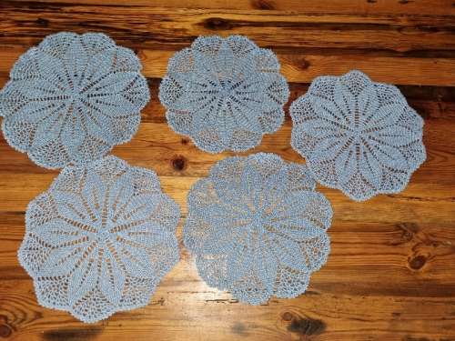 5 x Blue Crochet Doilies - 27.5cm each