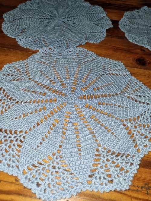 5 x Blue Crochet Doilies - 27.5cm each