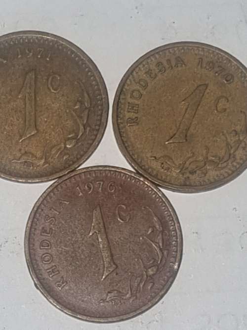 3 x Rhodesia 1c coins - 1970, 1971, 1976