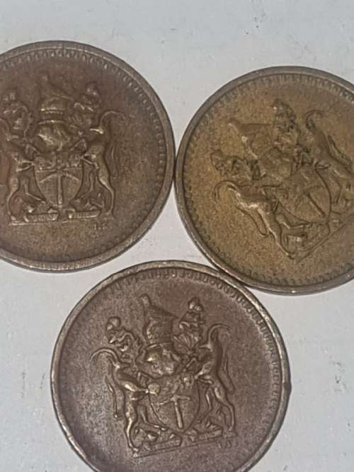 3 x Rhodesia 1c coins - 1970, 1971, 1976
