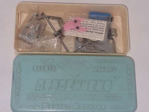 Vintage 1960's Deluxe Zigzag Attachment Sewing Machine box with some parts inside - see pictures