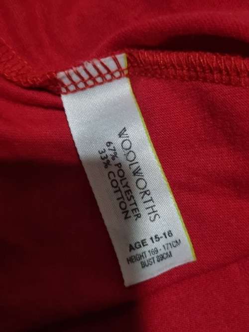 Woolworths Red Top - Age 15-16 Years