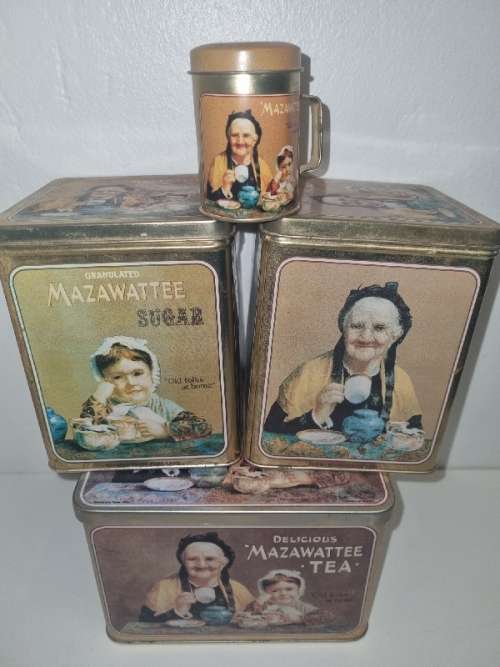 Set of 3 Mazawattee Tins with Salt Shaker