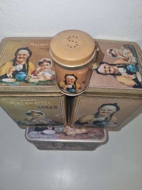 Set of 3 Mazawattee Tins with Salt Shaker