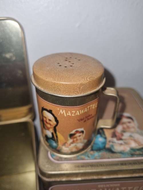 Set of 3 Mazawattee Tins with Salt Shaker