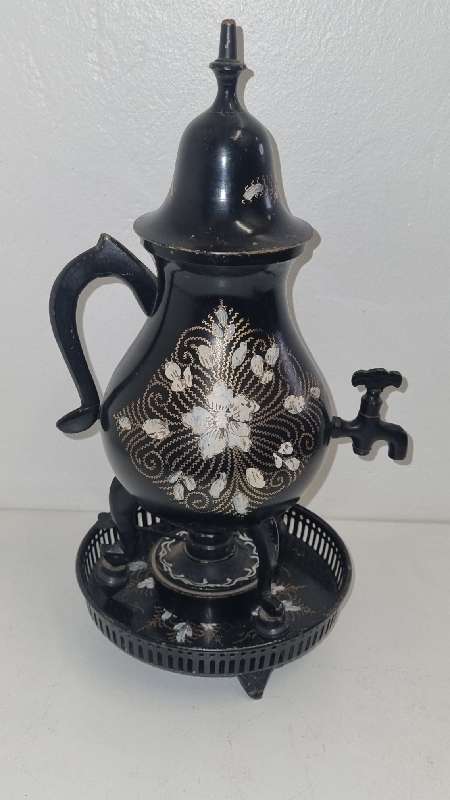 Beautiful Vintage Hand Painted Coffee Pot with Tap on stand - See pictures