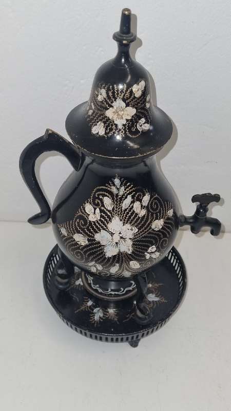 Beautiful Vintage Hand Painted Coffee Pot with Tap on stand - See pictures