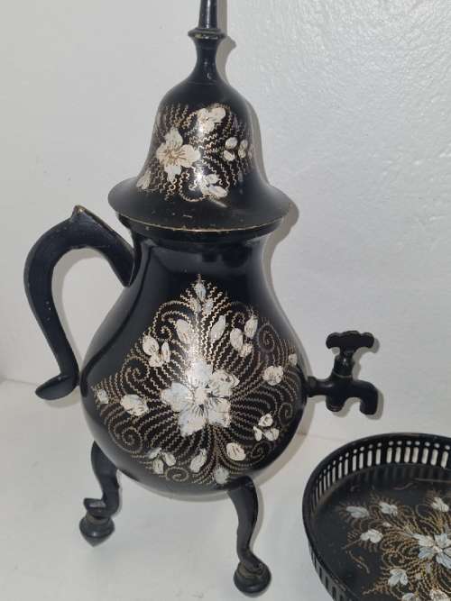 Beautiful Vintage Hand Painted Coffee Pot with Tap on stand - See pictures