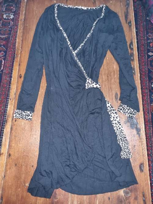 Black Wrap Dress with Animal Print detail - Size 34