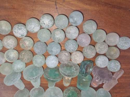 Large lot of Vintage Glass Bottle lids and marbles - see pictures