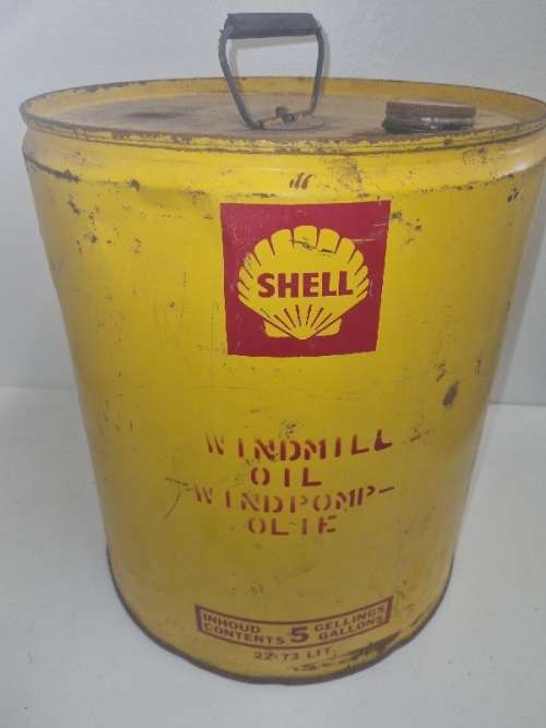 Vintage Shell Windmill Oil 5 Gallon Tin - Shell Windpompolie - 5 Gellings