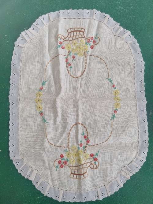 Beautiful Vintage Embroidered Tea Tray Cloth