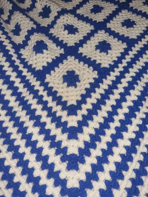 Very Large Blue and white Crochet Blanket - 2.28m x 1.83m