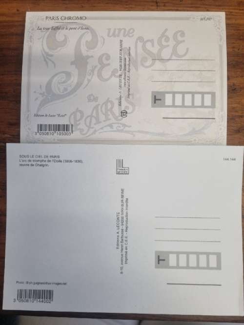 2 x Paris Post cards - unused