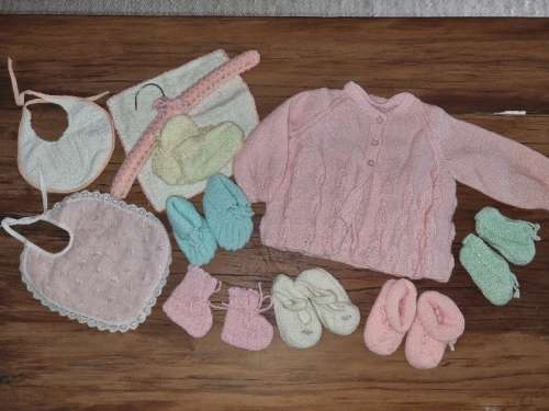 Vintage Baby Lot - Incl. Knitted Jersey, 6 Booties, etc.