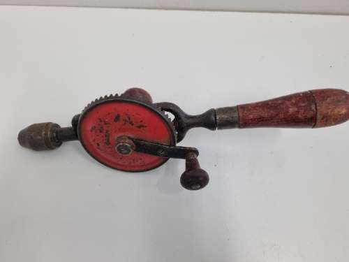 Vintage Hand Drill with Wooden Handle