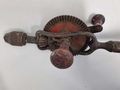 Vintage Hand Drill with Wooden Handle