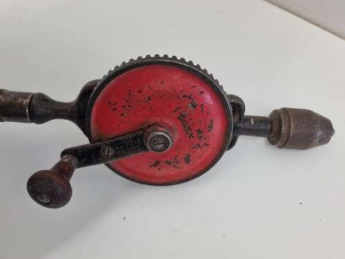 Vintage Hand Drill with Wooden Handle