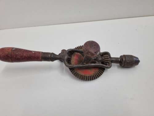 Vintage Hand Drill with Wooden Handle