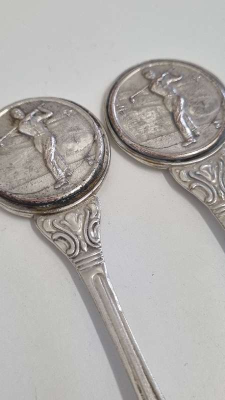 2 x Beautiful Vintage Teaspoons - Golf Themed