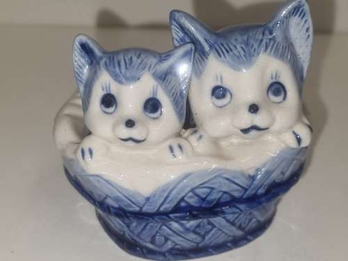 Hand Painted Blue Delft Cat Ornament