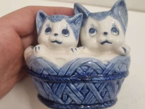 Hand Painted Blue Delft Cat Ornament