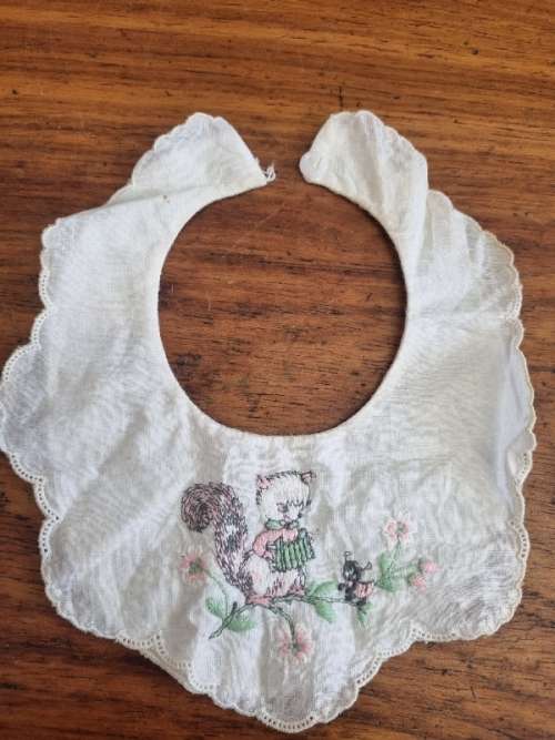 Beautiful Small Vintage Finely Embroidered Baby Bib