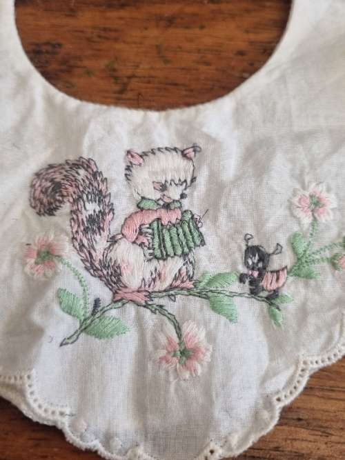 Beautiful Small Vintage Finely Embroidered Baby Bib