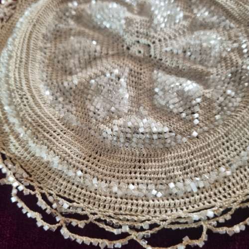 Beautiful Vintage Beaded Crochet Doily - Diameter - 16cm