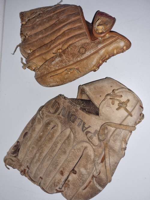 2 x Leather Baseball Gloves - Spalding and Sasaki