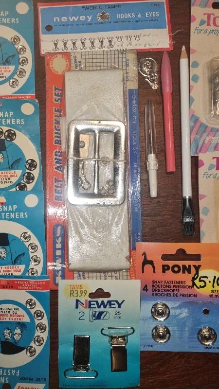 Vintage Haberdashery - Including Needles, Snap Fasteners, Belt & buckle set, Hooks, etc.