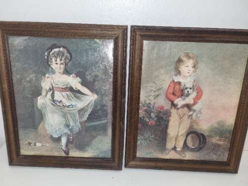 2 x Beautiful Framed Prints - Boy and Girl - Wooden Frames