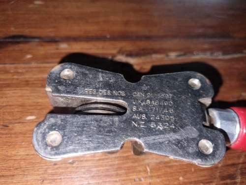Vintage Knife Sharpener with Red Wooden Handle