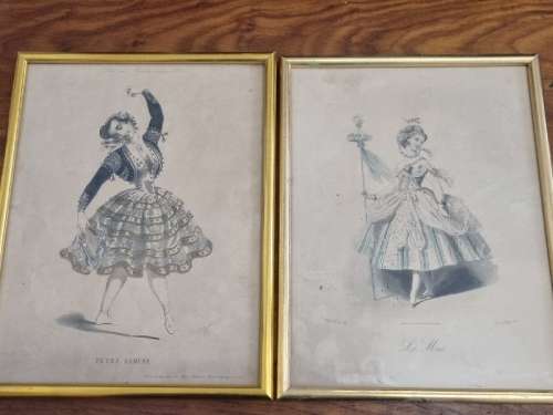 2 x Theatre Costume Framed Prints with glass - Vintage