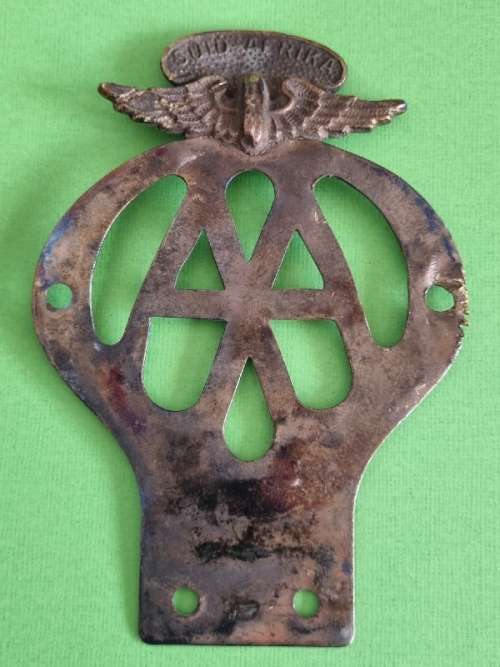 Vintage Metal AA South Africa / Suid Afrika Car Badge