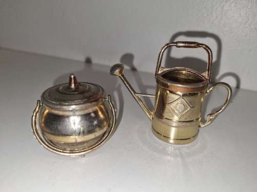2 Piece Miniature brass Pot and watering can - made in England